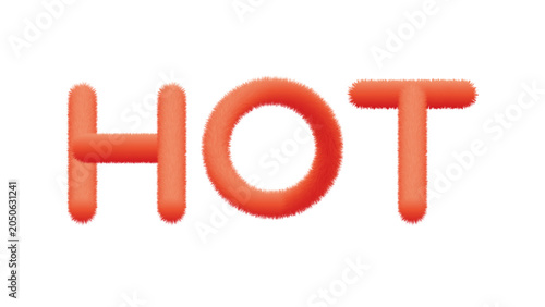 HOT Word Made of Soft Fur Texture with Warm Red Gradient Colors