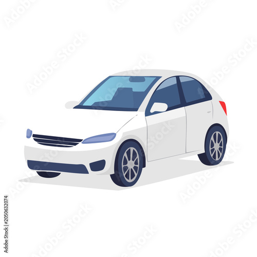 Flat design illustration of a white car