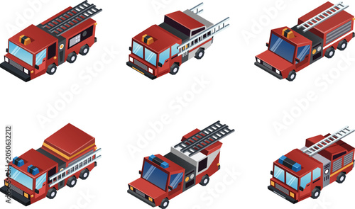 Cuadro en lienzo Simple vector models of urban safety services and rescue department vehicles for city graphics