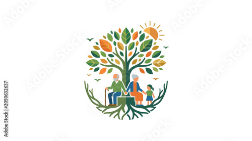 Fotografie Generations Together Family Concept Illustration with Tree and Roots
