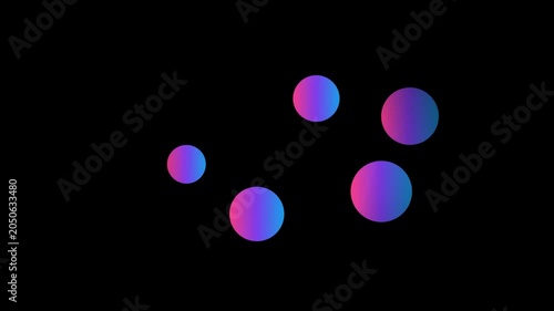 Minimalist abstract 3d render of glowing floating neon pink and blue gradient spheres on a solid black background digital art