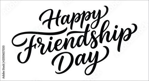 Bilde på lerret Friendship day lettering with flourishing script black on white background