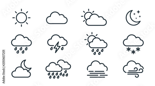 Weather Icons Collection: Sun, Clouds, Rain, Snow, Storm, Moon, Wind