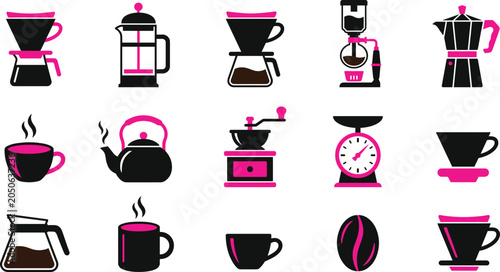 Foto Coffee brewing and cafe icons collection, specialty beverage illustration set, b