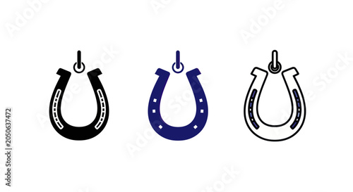 Bild auf Leinwand Three horseshoe icons: black, blue, and outline, symbolizing luck and equestrianism
