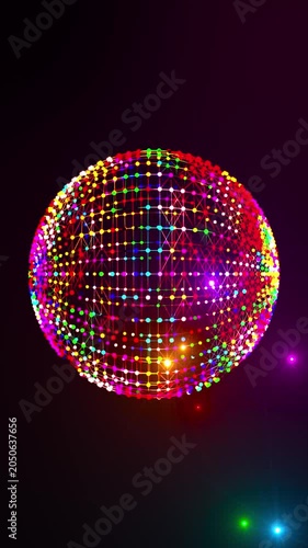 Vertical Futuristic Digital Globe in a Colorful Tunnel Style with Light Flares, Perfect for VJ Loops and Music Video Backgrounds