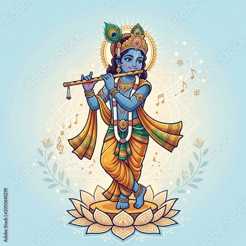 Divine Krishna Playing Flute – A Colorful Ethereal Art
