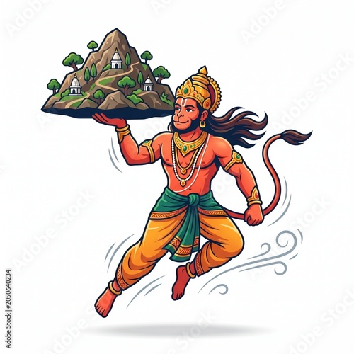 Epic Illustration of a Heroic Figure Carrying Mountains