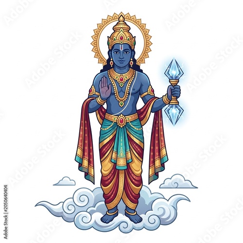 Divine Guardian: A Colorful Illustration of a Hindu Deity