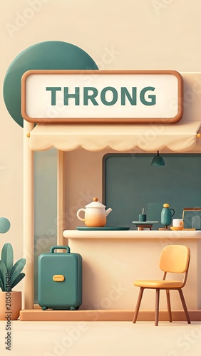 Charming 3D Render of a Cozy Storefront Display with a Miniature Window, Clipboard, and Cute Animal Figurine in Soft Beige Tones