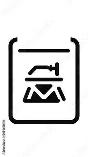 Minimalist Black and White File Icon with Clock Element on a Solid Grey Background