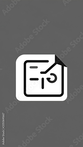 Minimalist Black and White File Icon with Clock Element on a Solid Grey Background