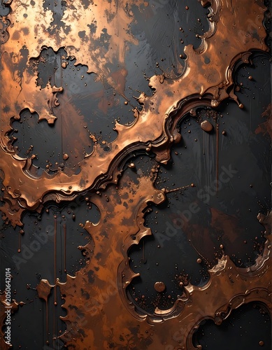Abstract bronze splashes on dark background for creative design projects