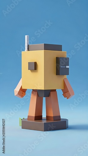 Minimalist Low Poly 3D Character Model with Geometric Blocky Shapes
