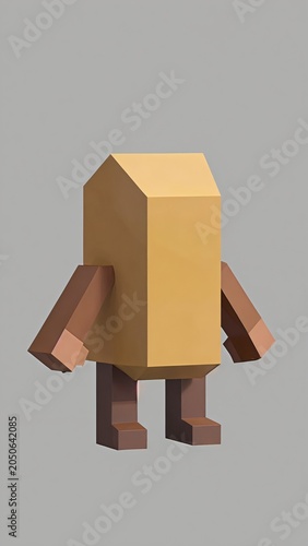 Minimalist Low Poly 3D Character Model with Geometric Blocky Shapes