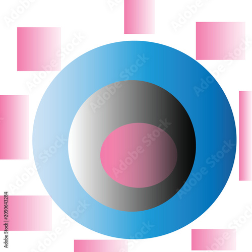 Canvastavla Abstract geometric background with concentric circles and pink fading blocks