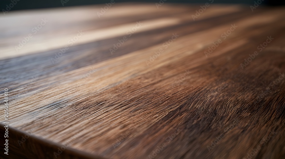 Fototapeta premium A close up view of warm toned wooden surface with natural grain texture and soft diffused lighting