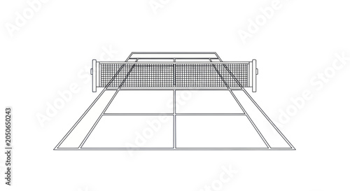 Tennis Court Net and Lines Drawing - Sport Recreation Concept