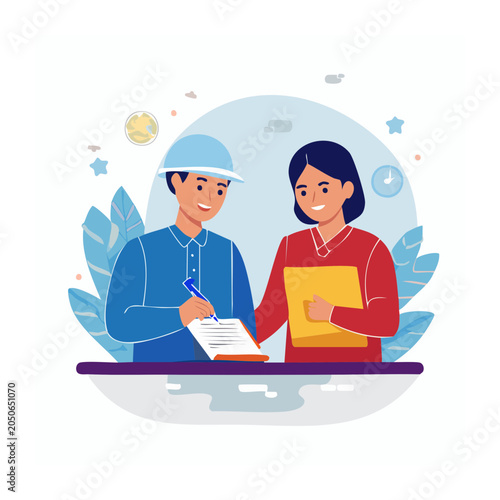 Two people signing a document with a pen