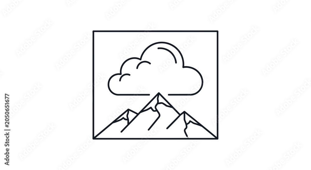 Fototapeta premium Minimalist Outline Cloud Over Mountain Peaks in Square Frame