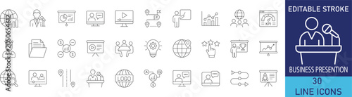 Fotografie Business presentation and corporate pitch deck line icon set