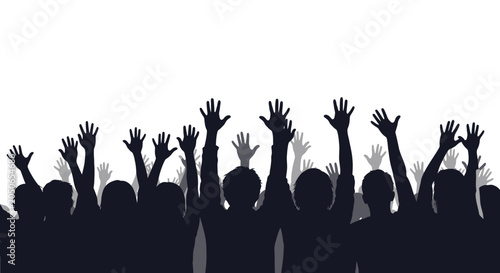 Valokuva Silhouette Crowd Hands Raised Up, Cheering Audience, Celebration, Concert, Festi