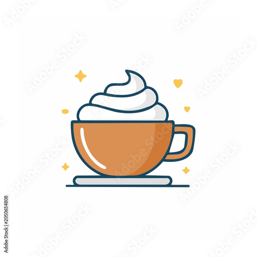 Flat design icon of a coffee cup with whipped cream
