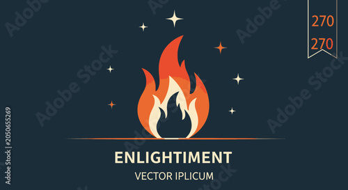 Tableau sur toile Vector illustration of enlightenment and bright ideas represented by a glowing campfire with stars