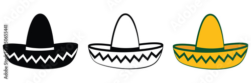 Foto Cinco de Mayo sombrero icon set featuring three sombrero silhouettes with trim p