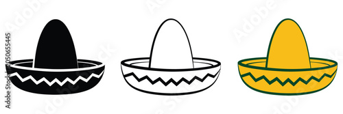 Foto Cinco de Mayo sombrero icon set with three hat silhouettes in solid, monochrome,