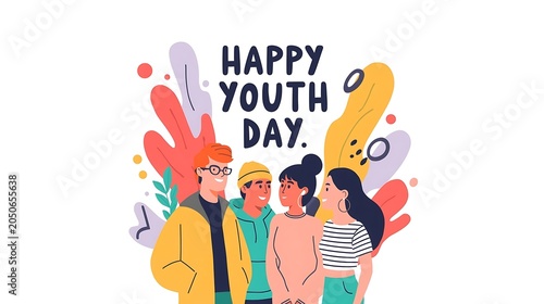 Happy Youth Day Illustration Featuring Diverse Group of Young Friends