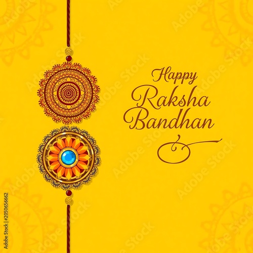 Happy Raksha Bandhan Festive Card Featuring Two Detailed Circular Rakhis