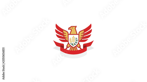 Valokuva Stylized Red and Gold Eagle Emblem with Wheat and Cotton Illustration