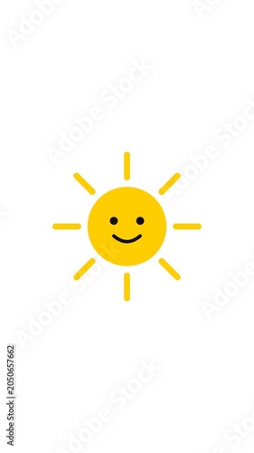 Smiling cartoon sun illustration with radiating beams on white background