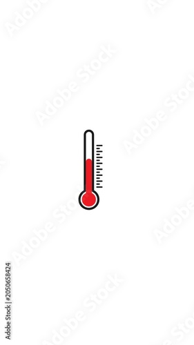 Vertical thermometer icon with red liquid and measurement scale on white background