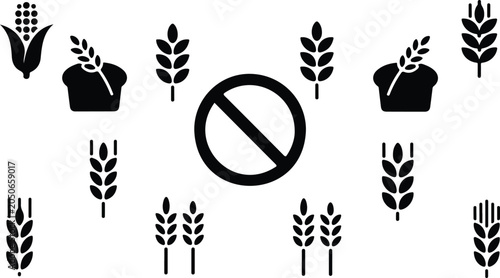 Fotografía Gluten free dietary product label collection with minimal black grain spike stal