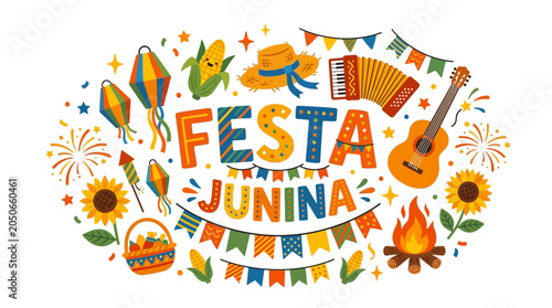Quadro su tela Festa Junina celebration with festive decorations, music, and traditional elemen