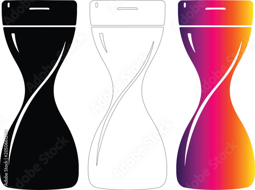 Cosmetic Shampoo bottle vector icons in black, outline, and gradient, isolated on transparent background