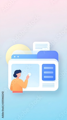 Modern 3D Style UI Dashboard Layout with Data Analytics and Infographic Cards on a Blue Gradient Background