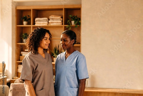 Diverse healthcare professionals smiling standing with teamwork concept