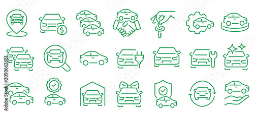 Automobile and car dealer editable stroke outline icon isolated on white background flat vector illustration. Pixel perfect. 64 x 64.