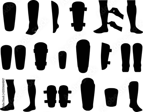 Schilderij op canvas Soccer football shin guard pad protection silhouettes vector icon set isolated