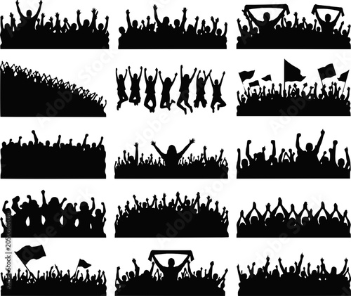 Fotografi Soccer football stadium crowd cheering audience silhouettes vector set isolated