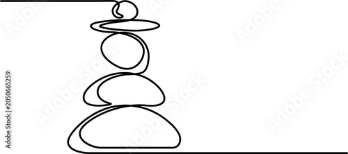Photography Continuous line drawing of stacked zen stones, minimalist design representing ba