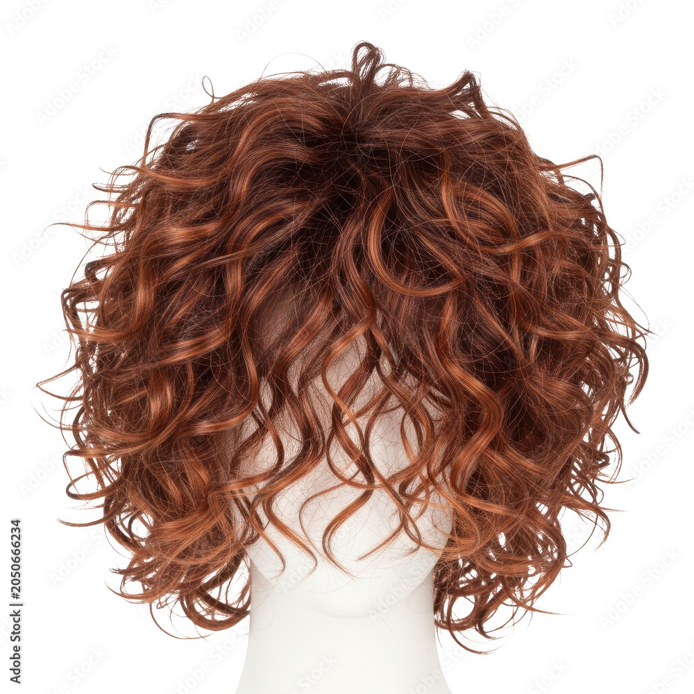 Naklejka premium Curly red wig on a mannequin head isolated on transparent background