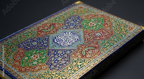 Ornate quran with colorful floral and geometric designs