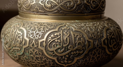 Ornate brass pot with islamic calligraphy