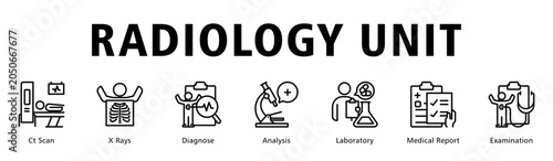 Foto Radiology Unit web banner icon vector illustration focusing on imaging technology and structured diagnostic reporting