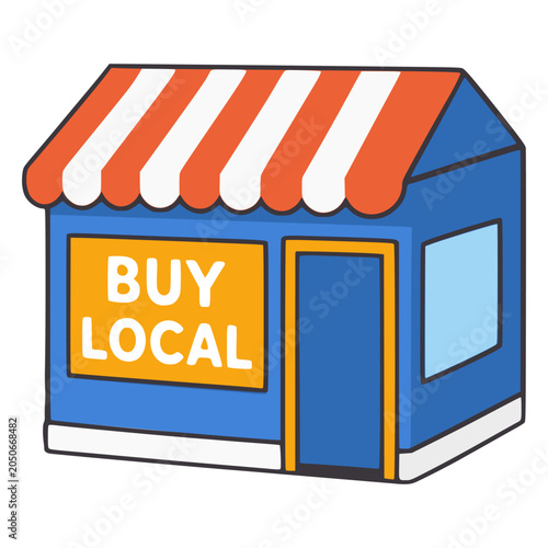 Картината върху платно buy local store shopping business grocery supermarket flat color vector illustra