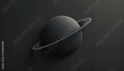 Stylized black planet with rings on a dark background